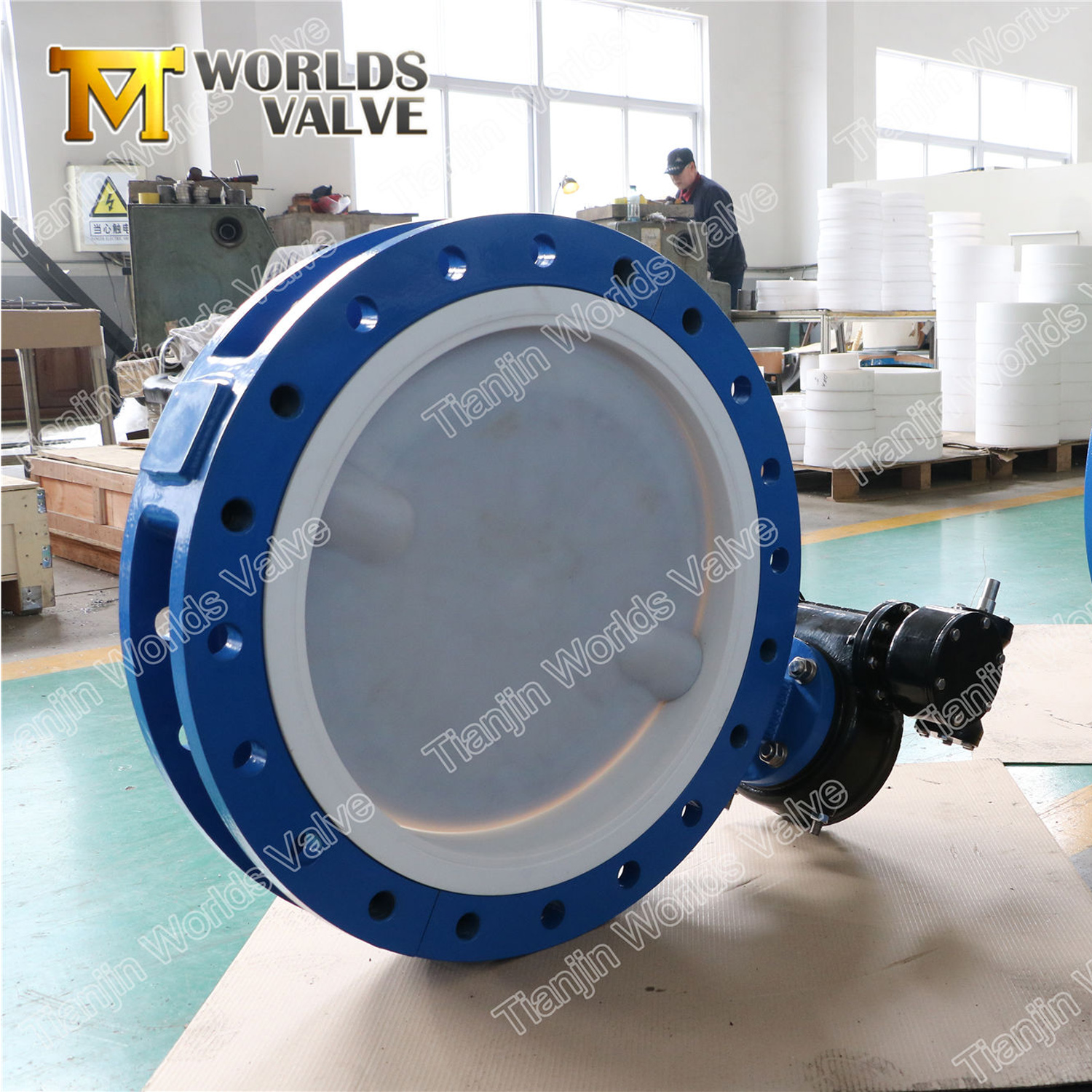 PFA Coated Lining Double Flanged Butterfly Valves Class150 Class 125 ...